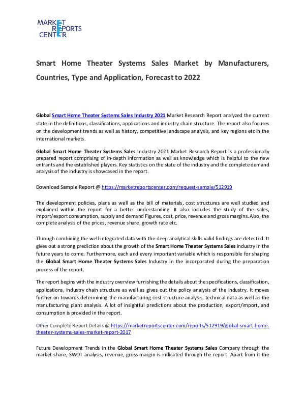 Smart Home Theater Systems Sales Market Size, Production, Gross Margi Smart Home Theater Systems Sales Market