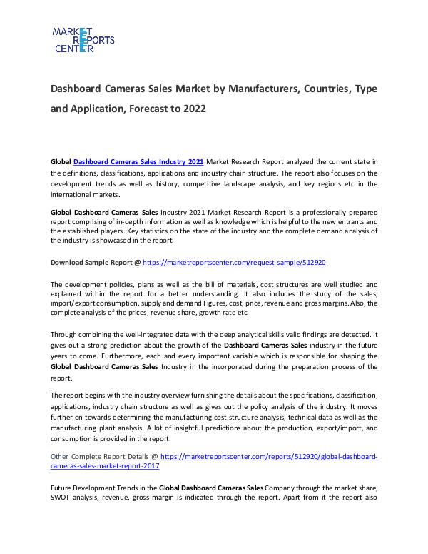 Dashboard Cameras Sales Market Size, Production and Forecast Dashboard Cameras Sales Market