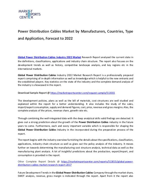Power Distribution Cables Market 2017 Power Distribution Cables Market