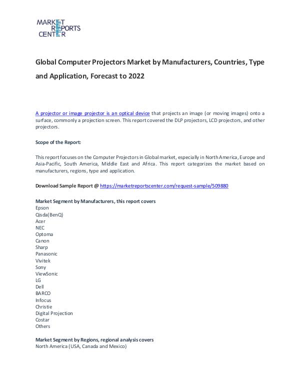 Computer Projectors Market Report Analysis To 2022 Computer Projectors Market
