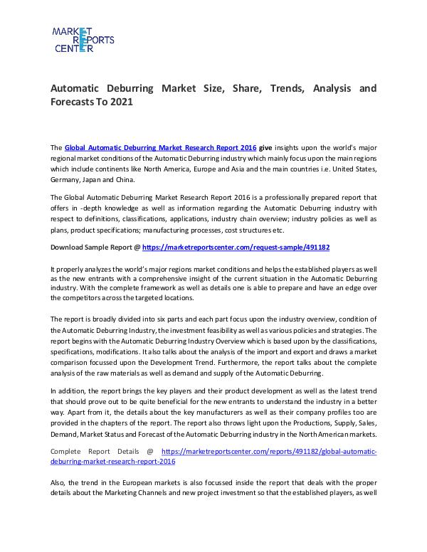 Automatic Deburring Market Size, Share, Trends, Analysis and Forecast Automatic Deburring Market