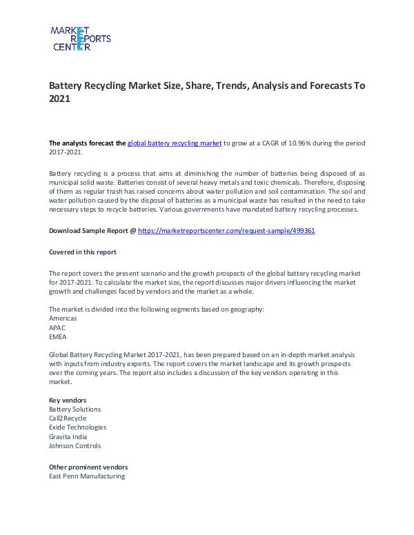 Battery Recycling Market Trends, Growth, Price, Demand and Forecasts Battery Recycling Market