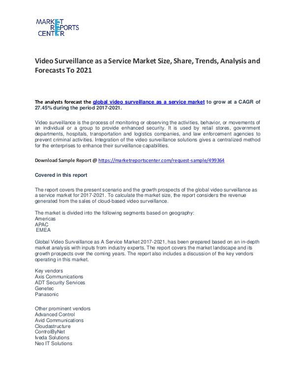 Video Surveillance as a Service Market Size, Share, Trends, Analysis Video Surveillance as a Service Market