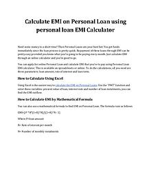 Calculate EMI on Personal Loan Using Personal Loan EMI Calculator