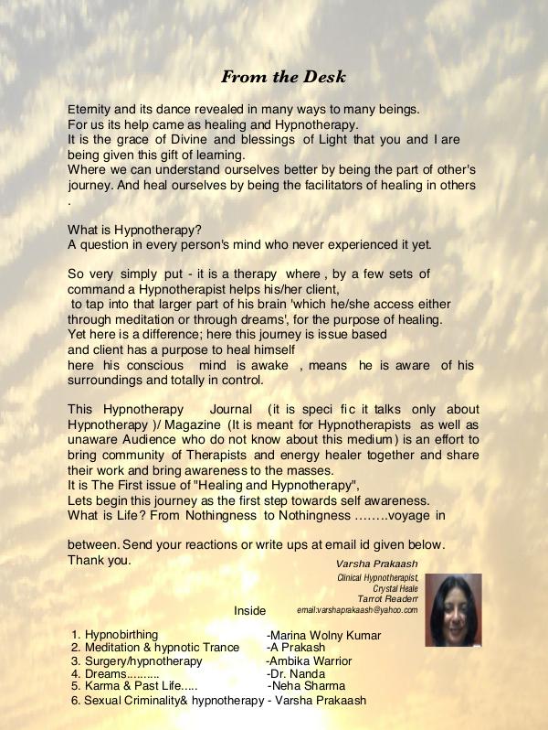 Healing and Hypnotherapy Volume 1 Issue 1 (1 July 2016)