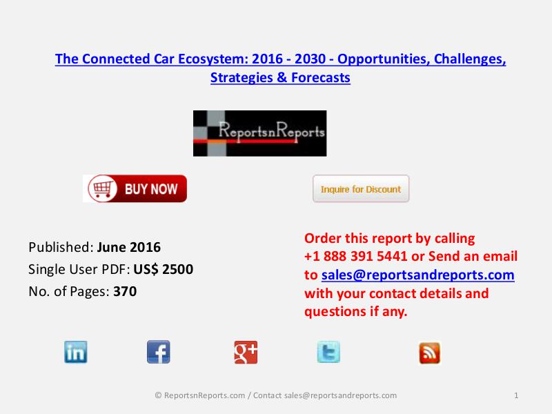 Global Connected Car Industry Roadmap and Value Chain 2016 – 2030 July 2016