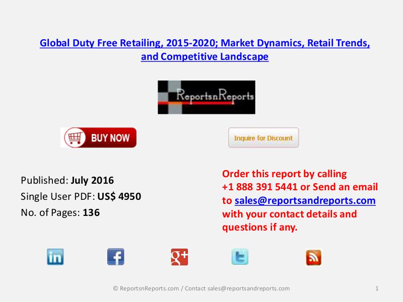 Duty Free Retailing Market 2015 – 2020 Share of Each Region in Global July 2016