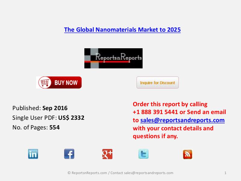 Nanomaterials Industry to 2025 Global Market Opportunity Sep 2016
