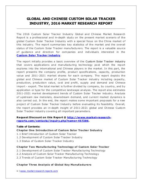 Custom Solar Tracker Market Share Analysis and Forecasts 2021 Market Research Report