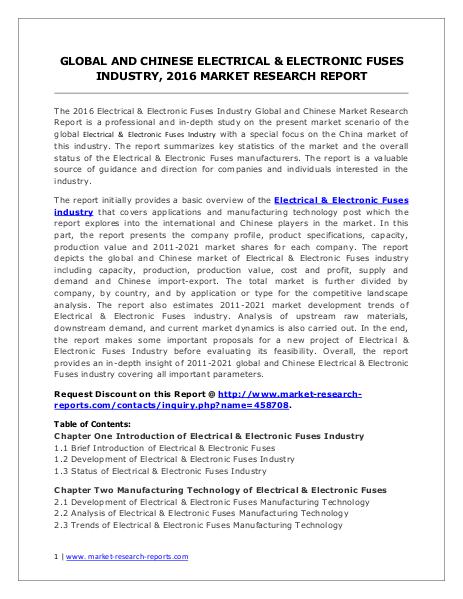 Electrical & Electronic Fuses Market Analysis and Forecasts 2021 Jun. 2016