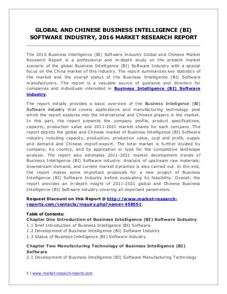 Business Intelligence (BI) Software Market Trends Forecasts to 2021 Jun. 2016