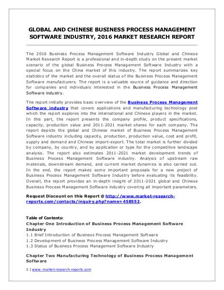 Business Process Management Software Market Analysis & Forecasts 2021 Jun. 2016