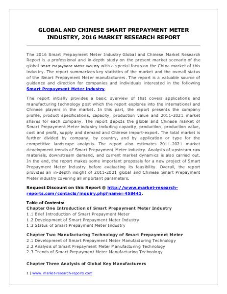 Smart Prepayment Meter Market Analysis 2016 and Forecasts to 2021 June. 2016