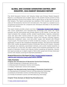 Generator Control Unit Market Analysis, Size, Share and Forecast 2021