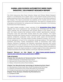 Automotive Door Panel Market Analysis and Industry Forecasts to 2020