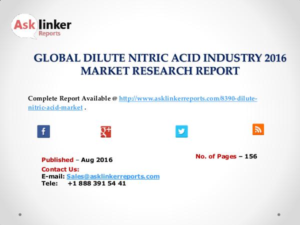 Dilute Nitric Acid Market Share, Demands, Trend and Forecasts to 2020 Aug. 2016