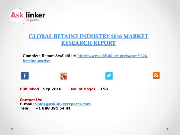 Global Betaine Market 2016-2020 Report Sep 2016