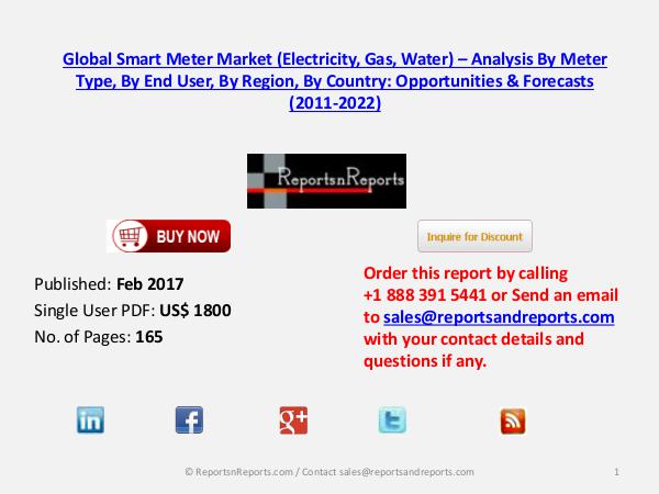 Smart Meter Market to Grow at CAGR of 6.23% during 2016 – 2021 Mar 2017