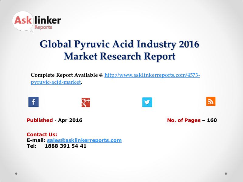 Pyruvic Acid Industry Productions Supply, Sales, Demand Apr 2016