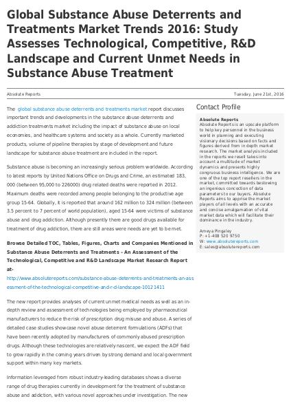 Global Substance Abuse Deterrents and Treatments Market Trends 2016 4