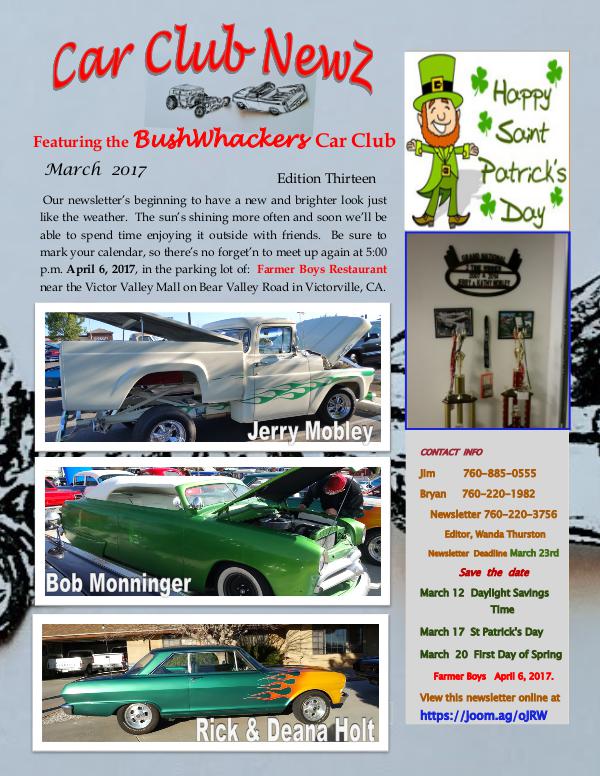 BushWhackers Car Club Newsletter March 2017