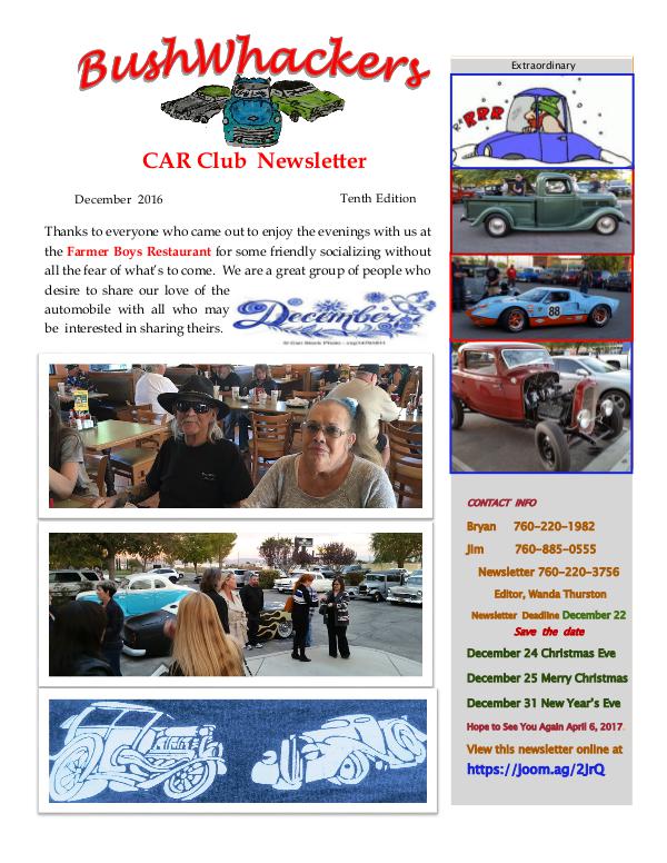 BushWhackers Car Club Newsletter December 2016  Tenth Edition