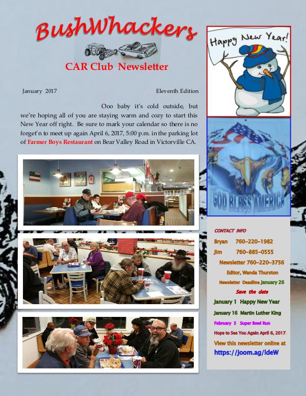 BushWhackers Car Club Newsletter January 2017 Edition