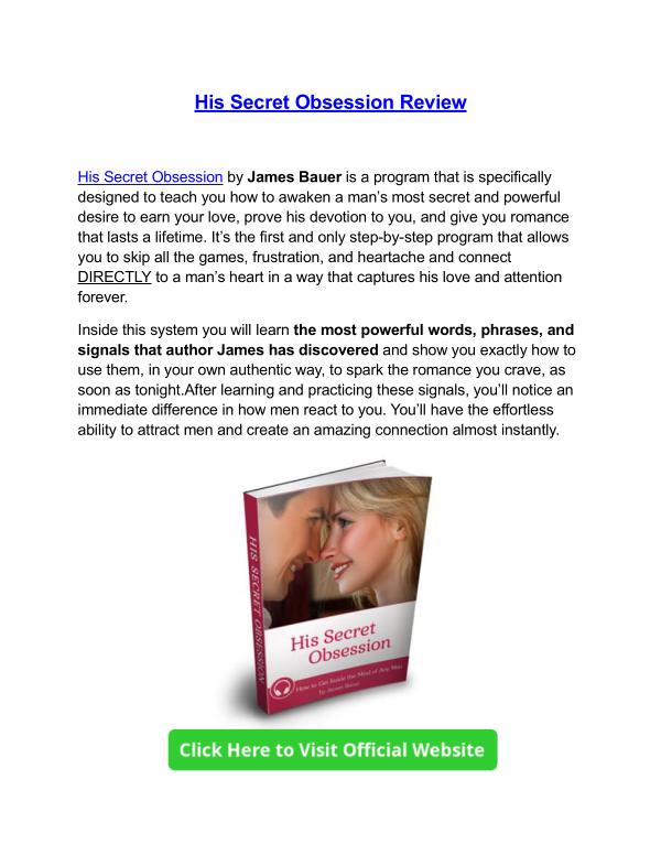 James Bauer: His Secret Obsession PDF Ebook Free Download His Secret Obsession Examples Free downlo