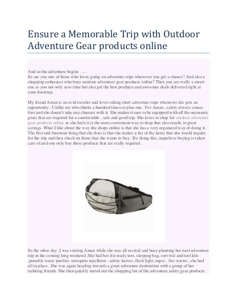 Ensure a Memorable Trip with Outdoor Adventure Gear products online Trip with Outdoor Adventure Gear products online