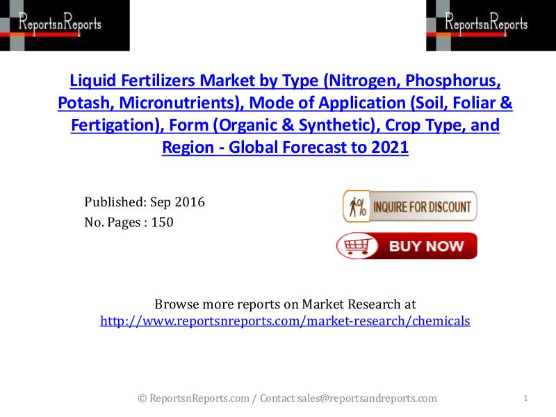 Liquid Fertilizers Market to Witness Rapid Growth Between 2016 and 20 Sep 2016