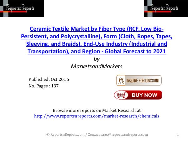 Ceramic Textile Market by Resin Type, Width Type & Region Oct 2016