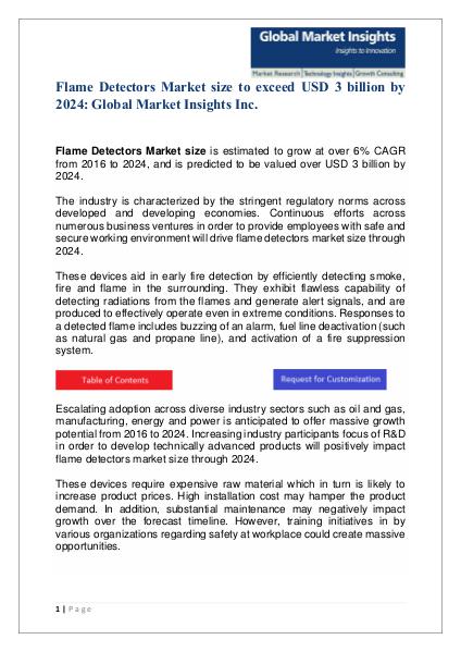 Flame Detectors Market size to exceed USD 3 billion by 2024 Flame Detectors Market size to exceed USD 3 billio
