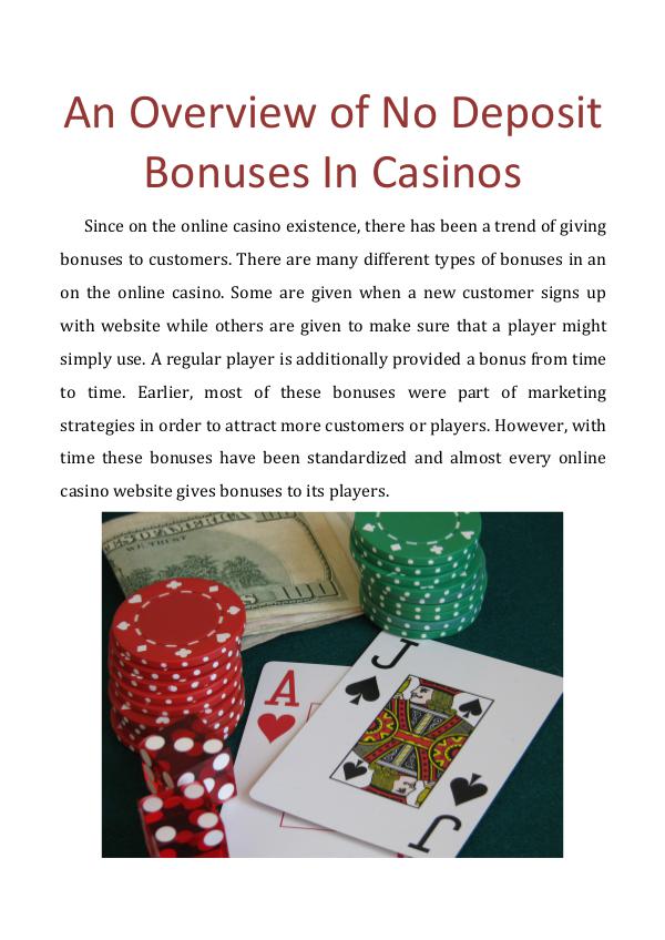 An Overview of No Deposit Bonuses In Casinos An Overview of No Deposit Bonuses In Casinos