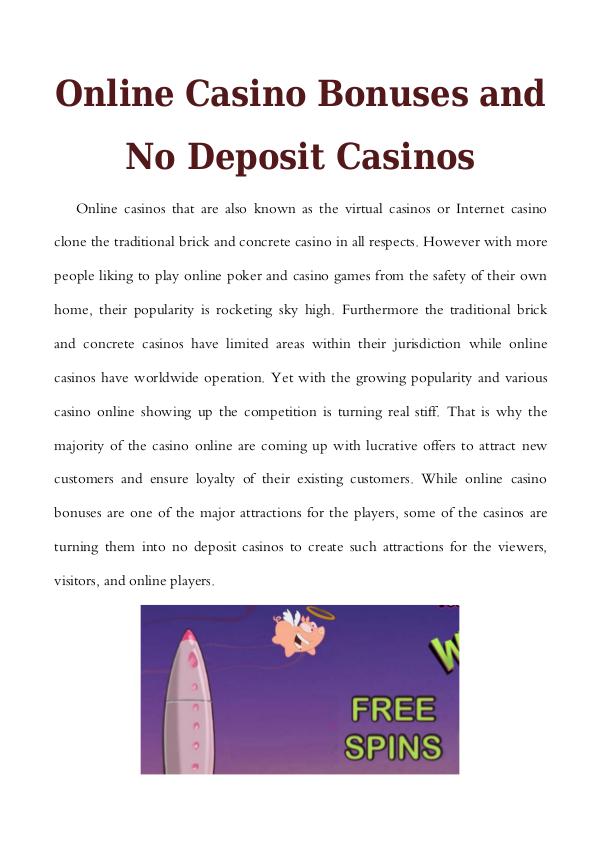 Online Casino Bonuses and No Deposit Casinos Online Casino Bonuses and No Deposit Casinos