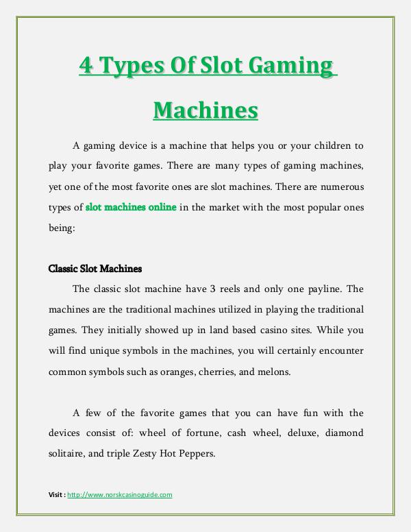 4 Types Of Slot Gaming Machines 4 Types Of Slot Gaming Machines