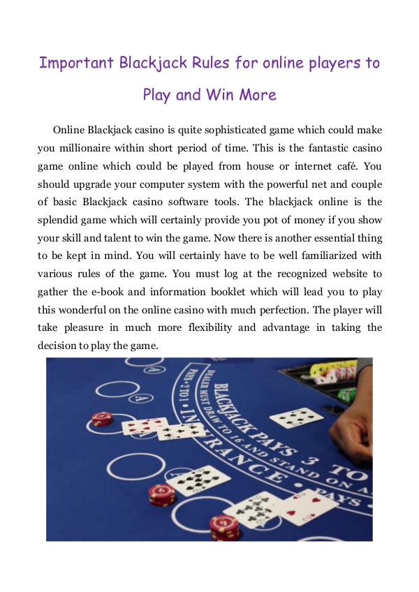 Important Blackjack Rules for online players to Play and Win More Important Blackjack Rules for online players to Pl