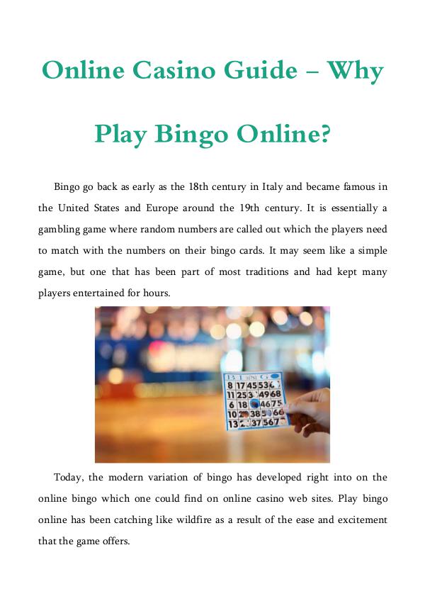 Online Casino Guide - Why Play Bingo Online? Online Casino Guide - Why Play Bingo Online
