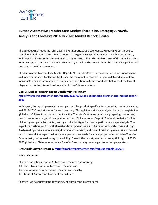 Emerging Research Reports Europe Automotive Transfer Case Market