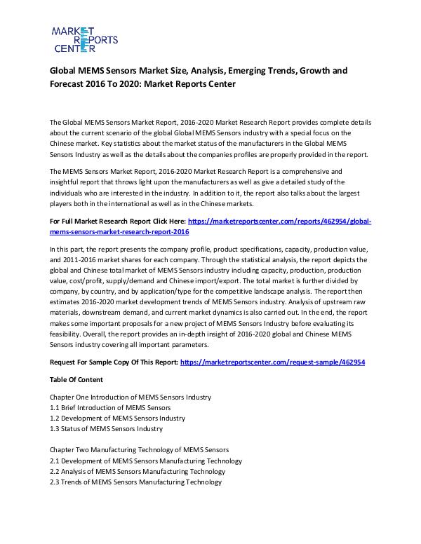 Emerging Research Reports Global MEMS Sensors Market
