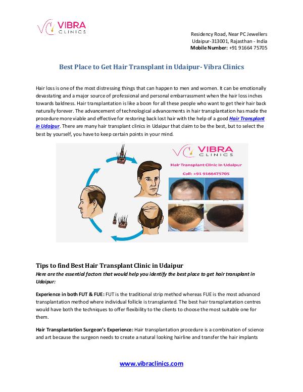 Best Place to Get Hair Transplant in Udaipur- Vibra Clinics Best Place to Get Hair Transplant in Udaipur- Vibr