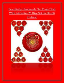 Beautifully Handmade Om Pooja Thali With Attractive 26 Diye Set for D