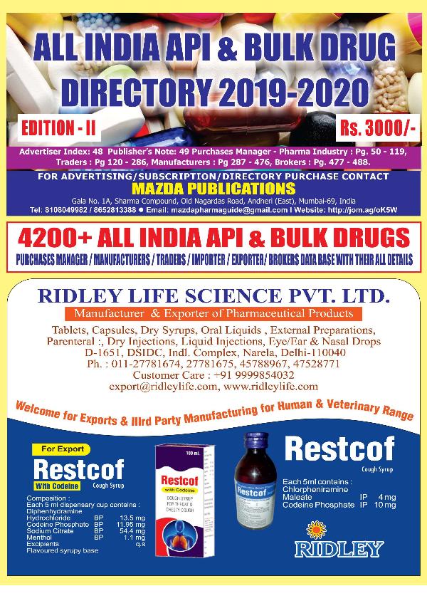 All India API & Bulk Drugs Directory All India API & Bulk Drug Directory 2019 - 20
