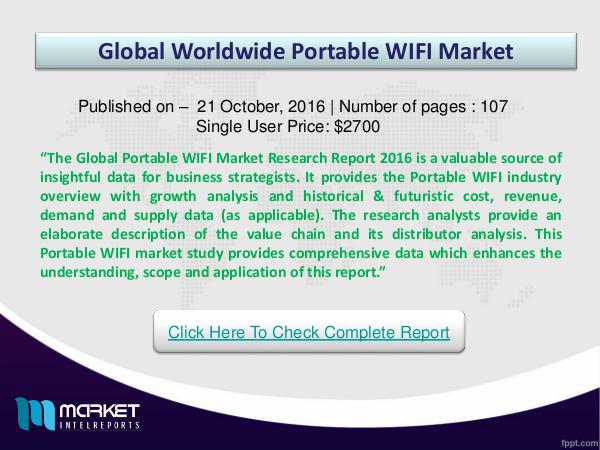 Portable WIFI Market Research Report Key Factors for Global Portable WIFI Growth 2016