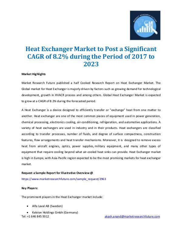 Market Research Future - Premium Research Reports Heat Exchanger Market Research Report 2017-2023
