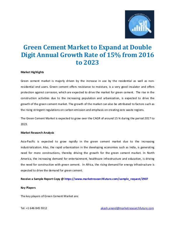 Market Research Future - Premium Research Reports Green Cement Market Analysis 2016 to 2023