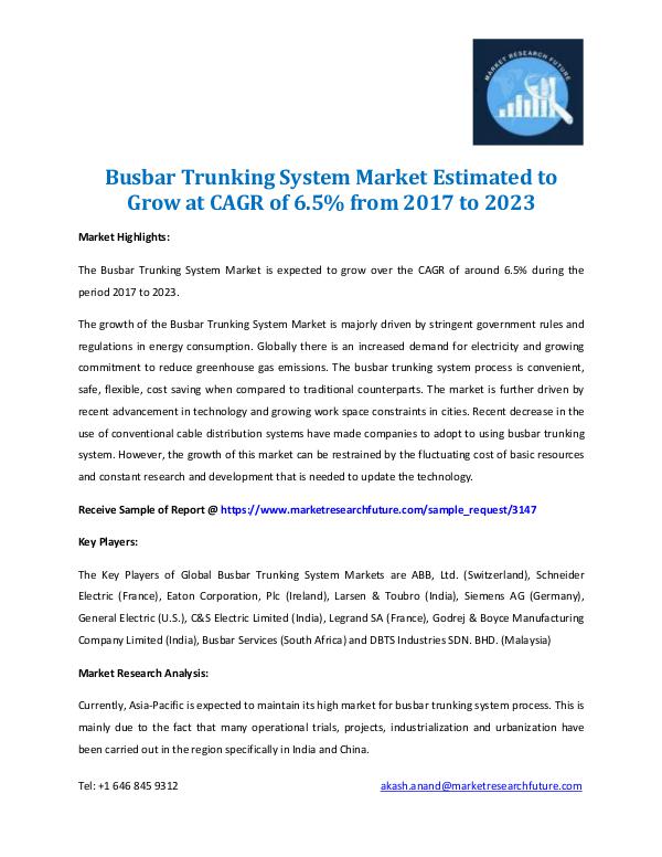 Market Research Future - Premium Research Reports Busbar Trunking System Market 2017-2023