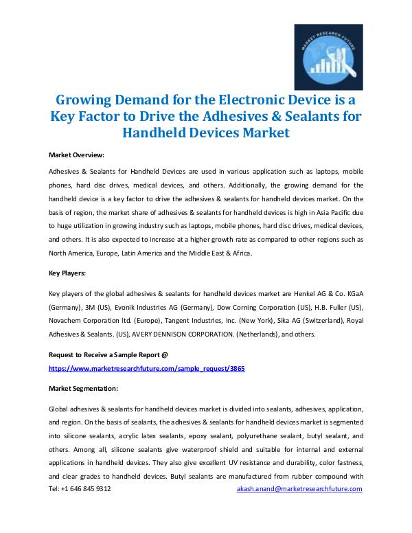 Adhesives & Sealants for Handheld Devices Market