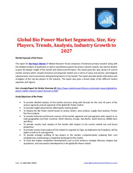 Global Bio Power Market Segments, Size, Key Players -2027 Global Bio Power Market Segments, Size- 2027