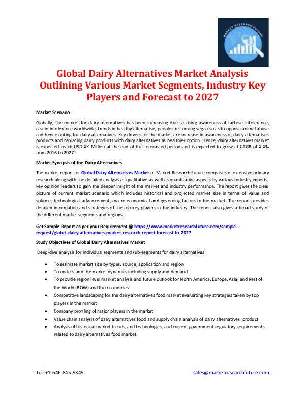Global Dairy Alternatives Market Analysis 2016-2027 Global Dairy Alternatives Market Information 2027