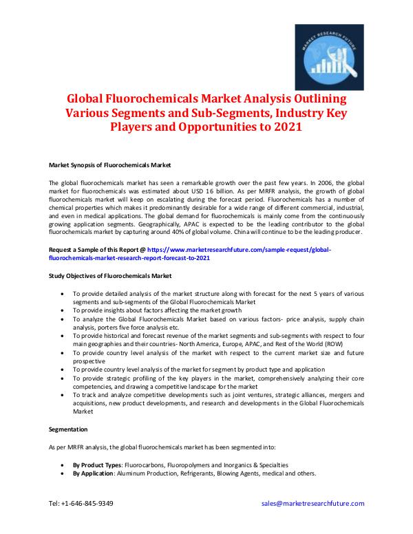 Global Fluorochemicals Market Analysis 2016-2021 Global Fluorochemicals Market Information 2021